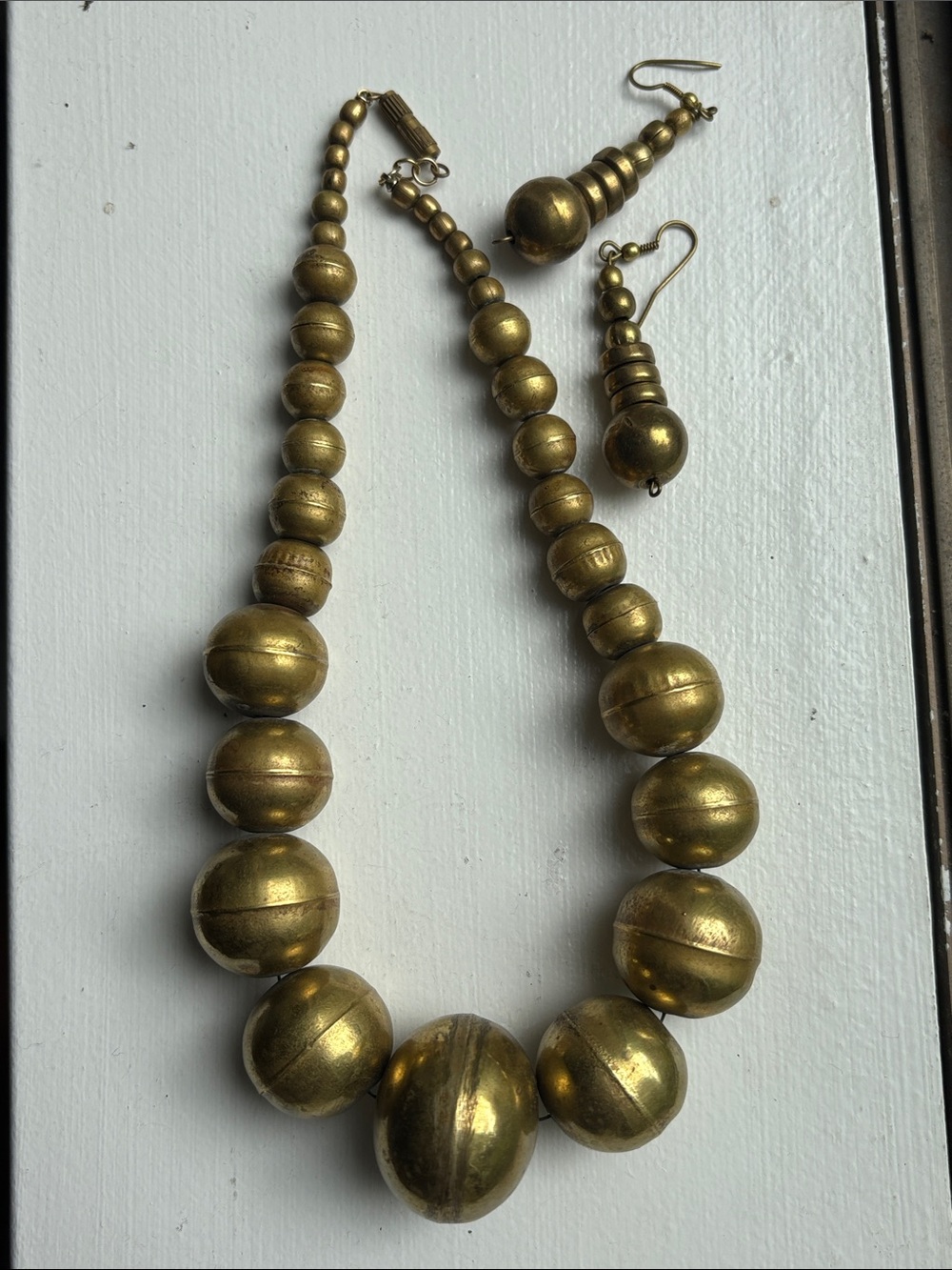 Brass Bead Statement Necklace and Earring Set